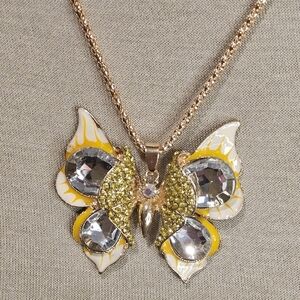 NWT YELLOW n RHINESTONE BUTTERFLY STATEMENT NECKLACE